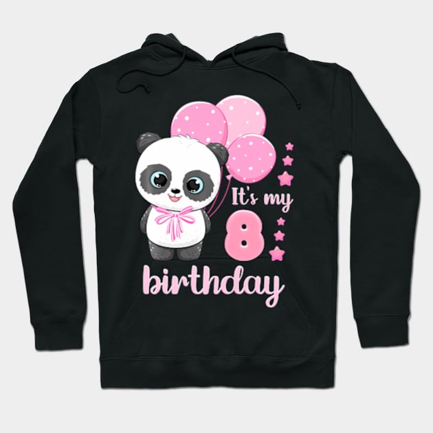 Girl 8 Year Old Panda Pink Balloons It'S My 8Th Birthday Hoodie by Zoe Hill Autism